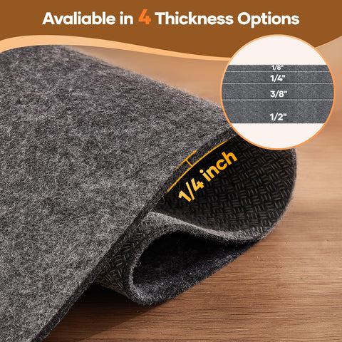 Veken trimmed pad fitted under a custom-shaped rug
