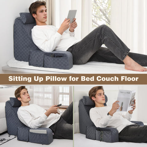 Vekkia reading pillow on bed with ruler for size and scale clarity