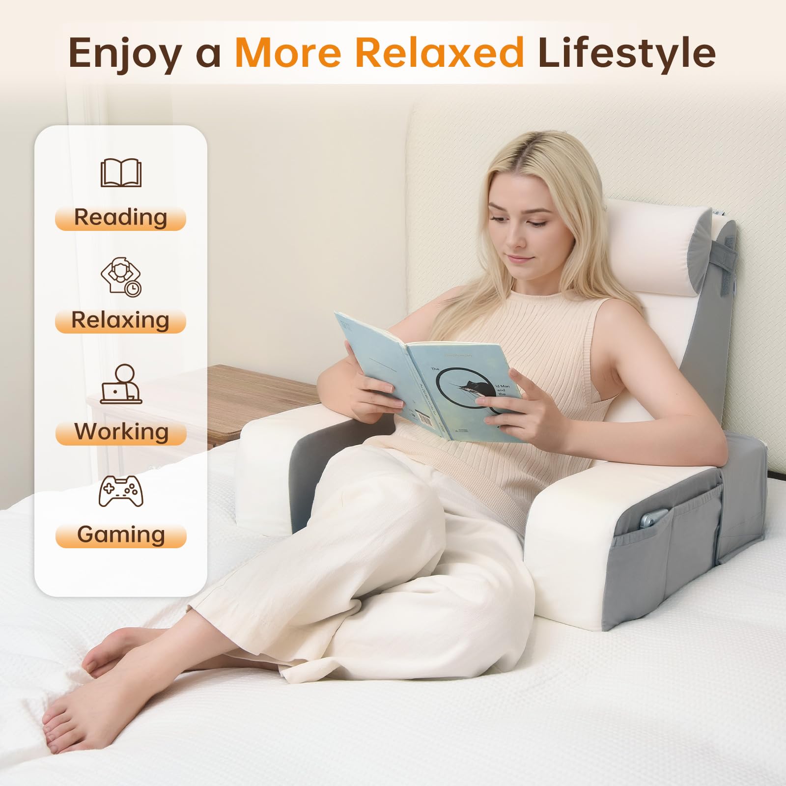 Vekkia built-in handle view emphasizing lightweight portability for moving pillow between rooms