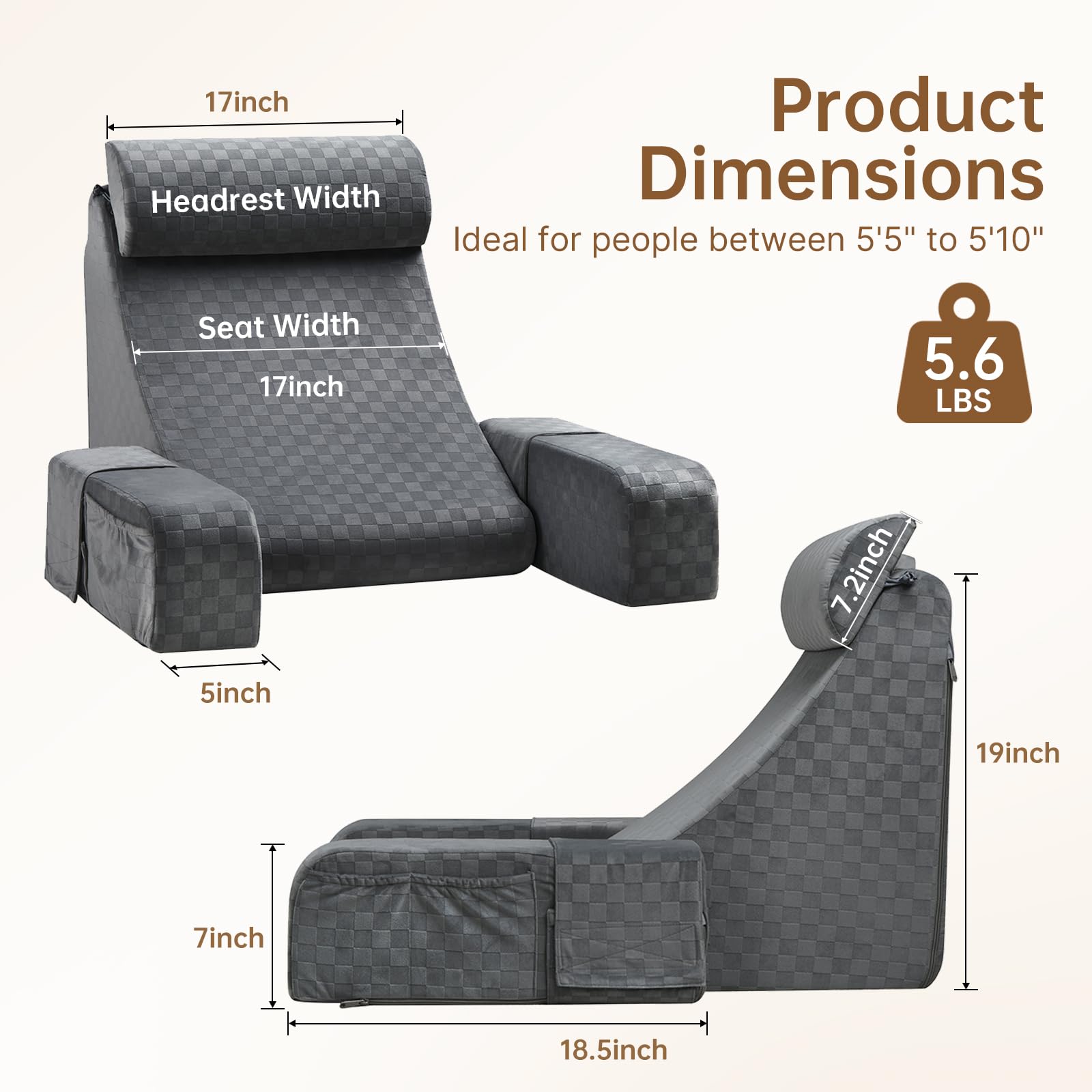 Vekkia in-use with adult reading on bed showing ergonomic comfort benefit