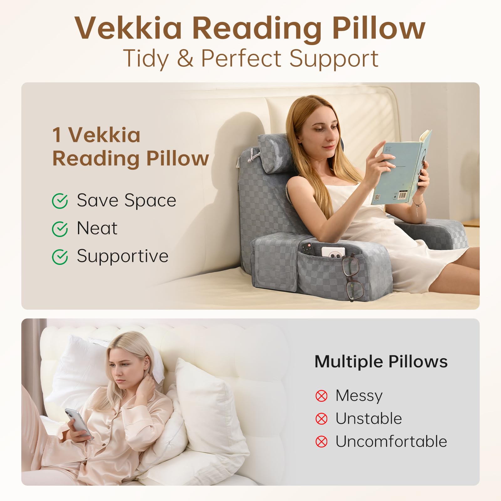 Vekkia extra-large side pocket holding book and phone for easy access