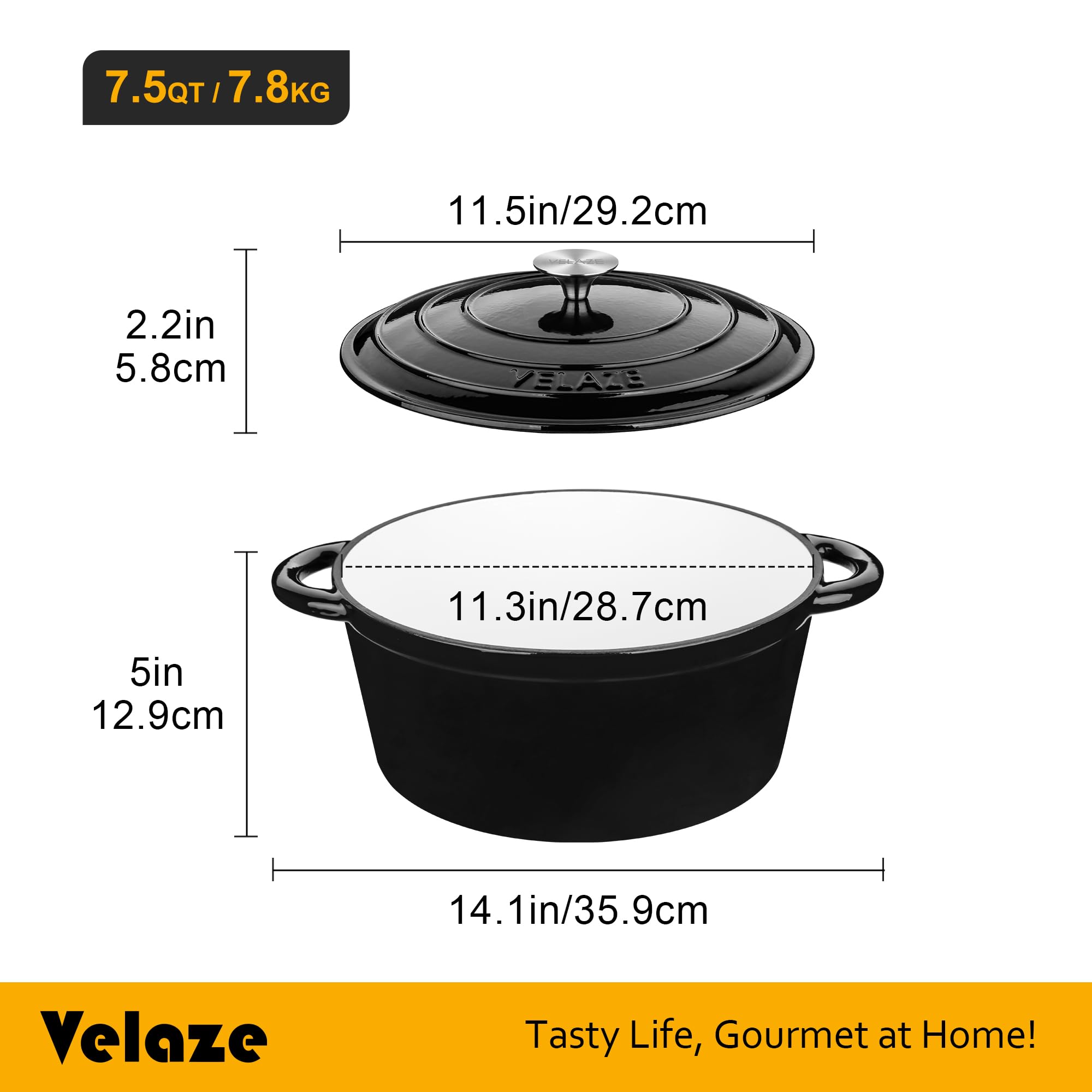 Velaze pot beside measuring cup for scale — generous 7.5 quart capacity