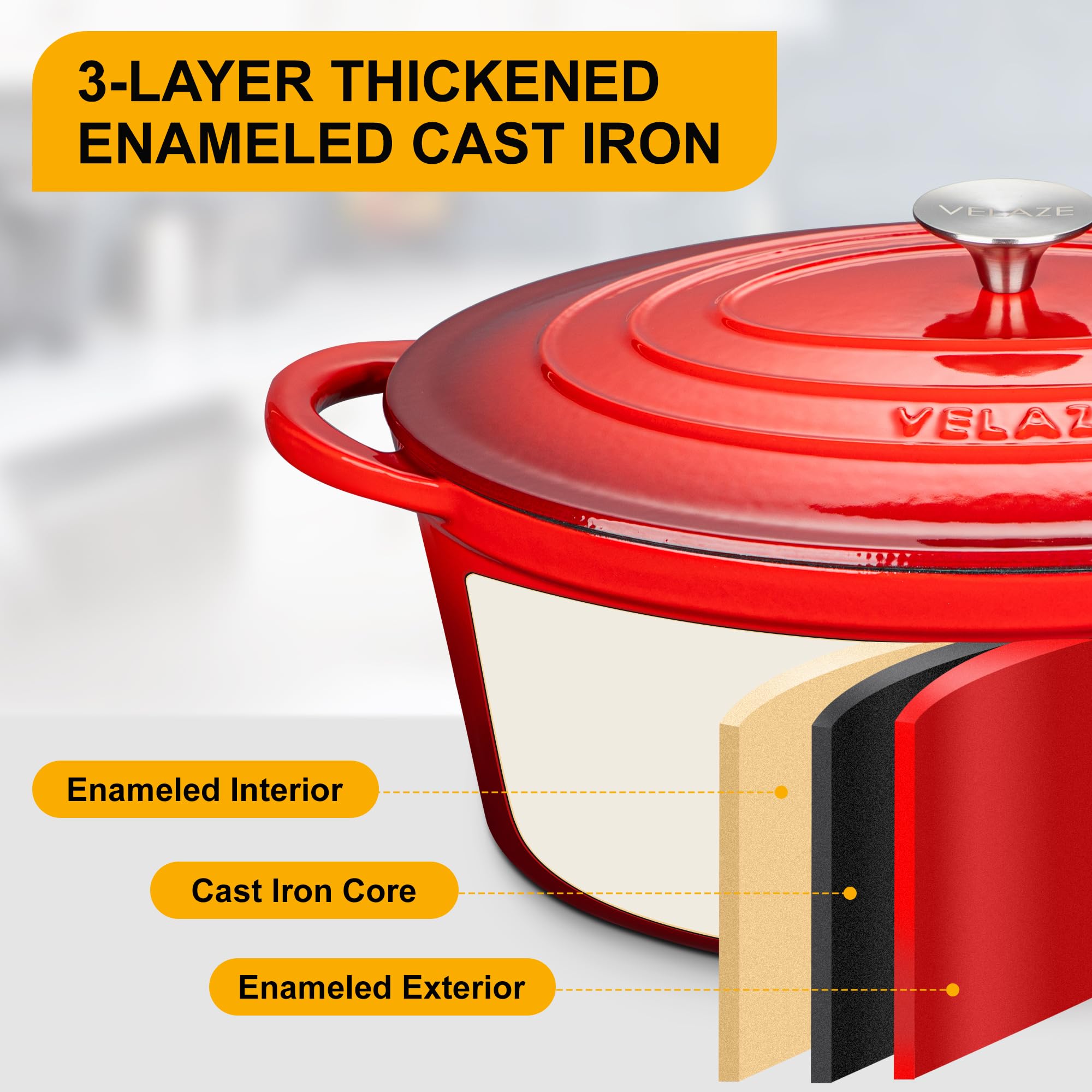 Velaze inside enameled surface close-up showing smooth non-stick finish for easy cleaning