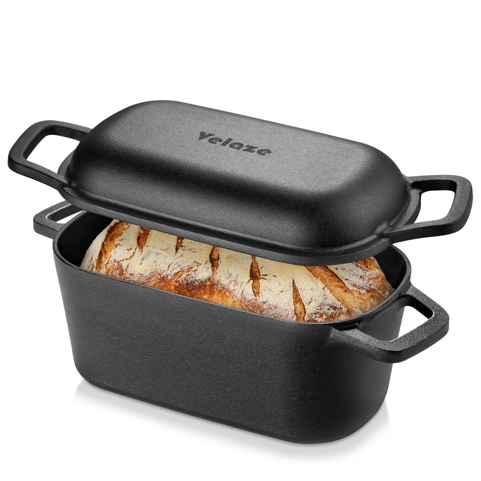 Velaze dutch oven front view showing sturdy cast-iron body for even heat