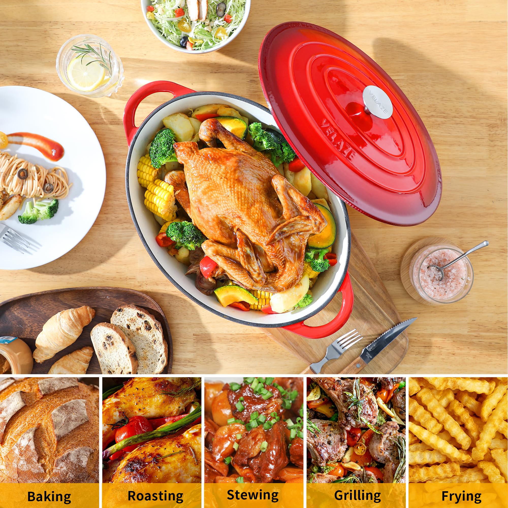 Velaze serving stew in table setting illustrating family-size capacity and presentation