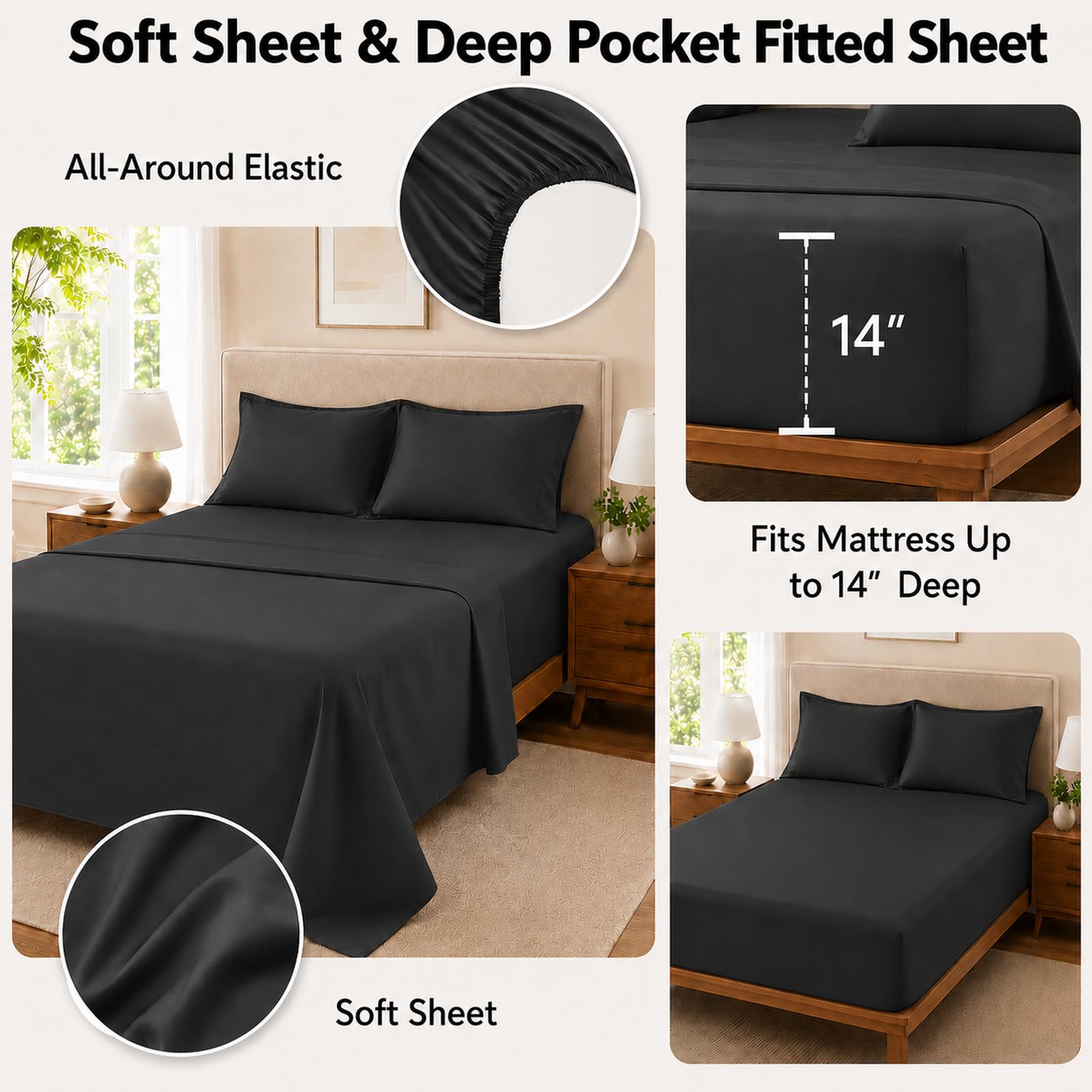 Velorose fitted sheet deep pocket detail demonstrating secure fit on thick mattresses