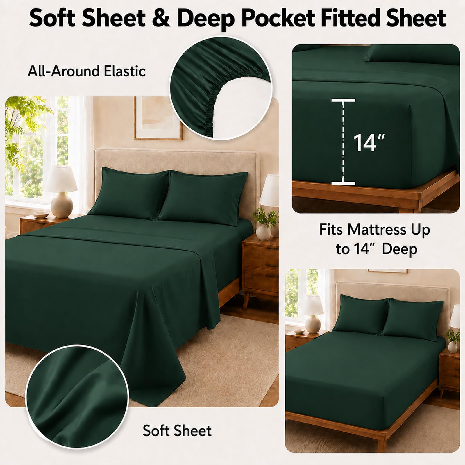Velorose deep-pocket fitted sheet detail demonstrating snug mattress fit and no-slip hold
