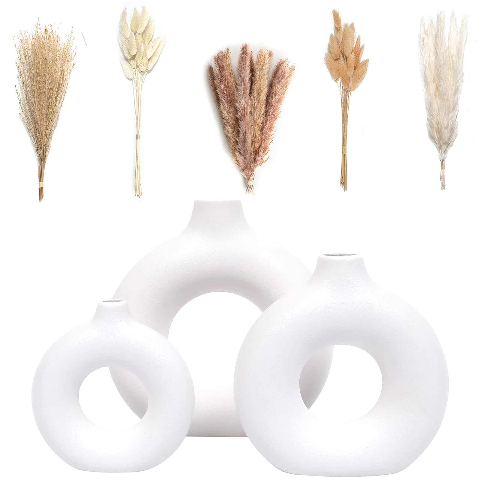 VELOVA three white vases front view showing balanced trio and neutral tone