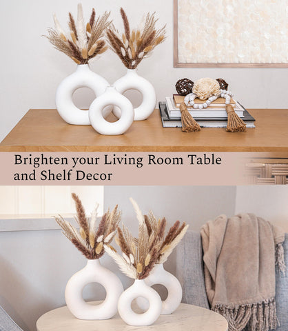 VELOVA vases with pampas on coffee table creating instant boho focal point
