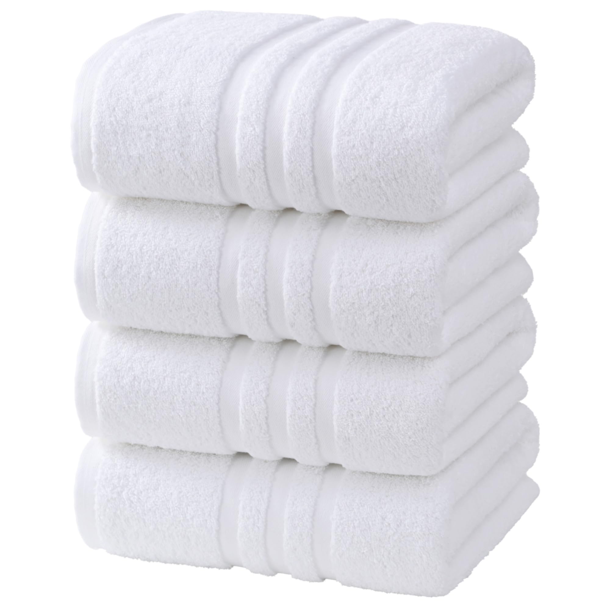 Velqora folded 4-pack white towels showing neat packaging and value