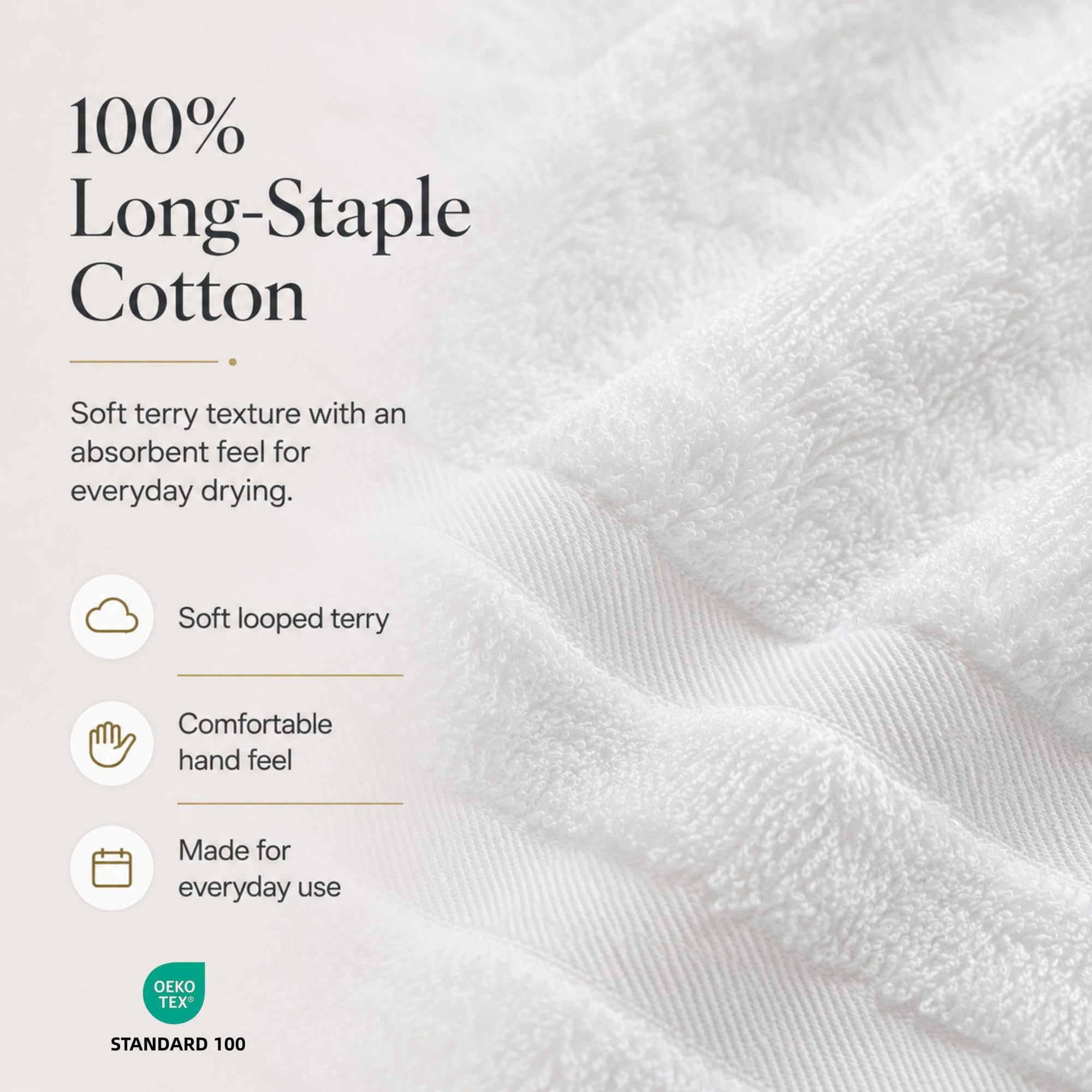 Velqora terry loop close-up showing absorbent cotton texture