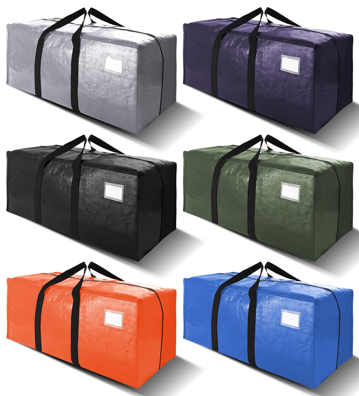 VELVETSURE front view of six colorful extra large moving bags showing capacity and organization benefits