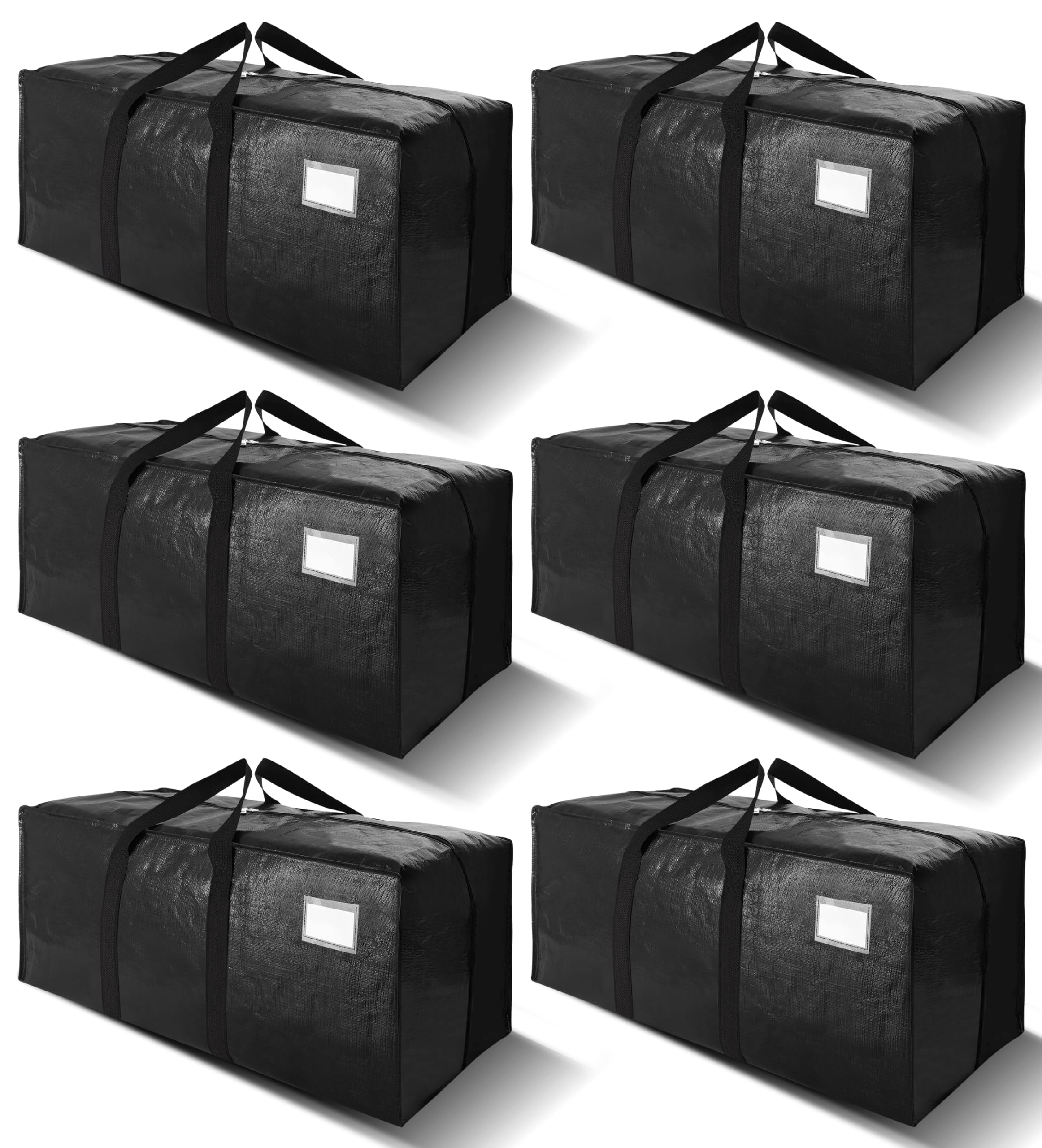 VELVETSURE front view showing six black heavy-duty moving bags and product benefit portability