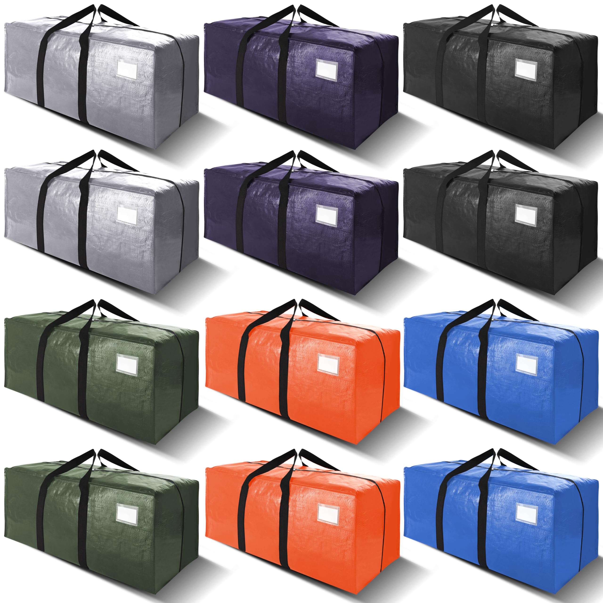 VELVETSURE front view showing 12 colorful heavy-duty moving bags for large capacity