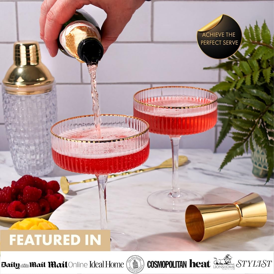 VEMACITY in use pouring espresso martini to show foam-friendly bowl and serving style