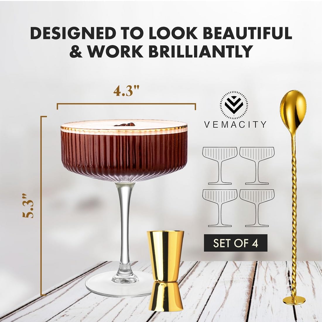 VEMACITY luxe gift box unboxed with glasses and tools for ready-to-gift convenience