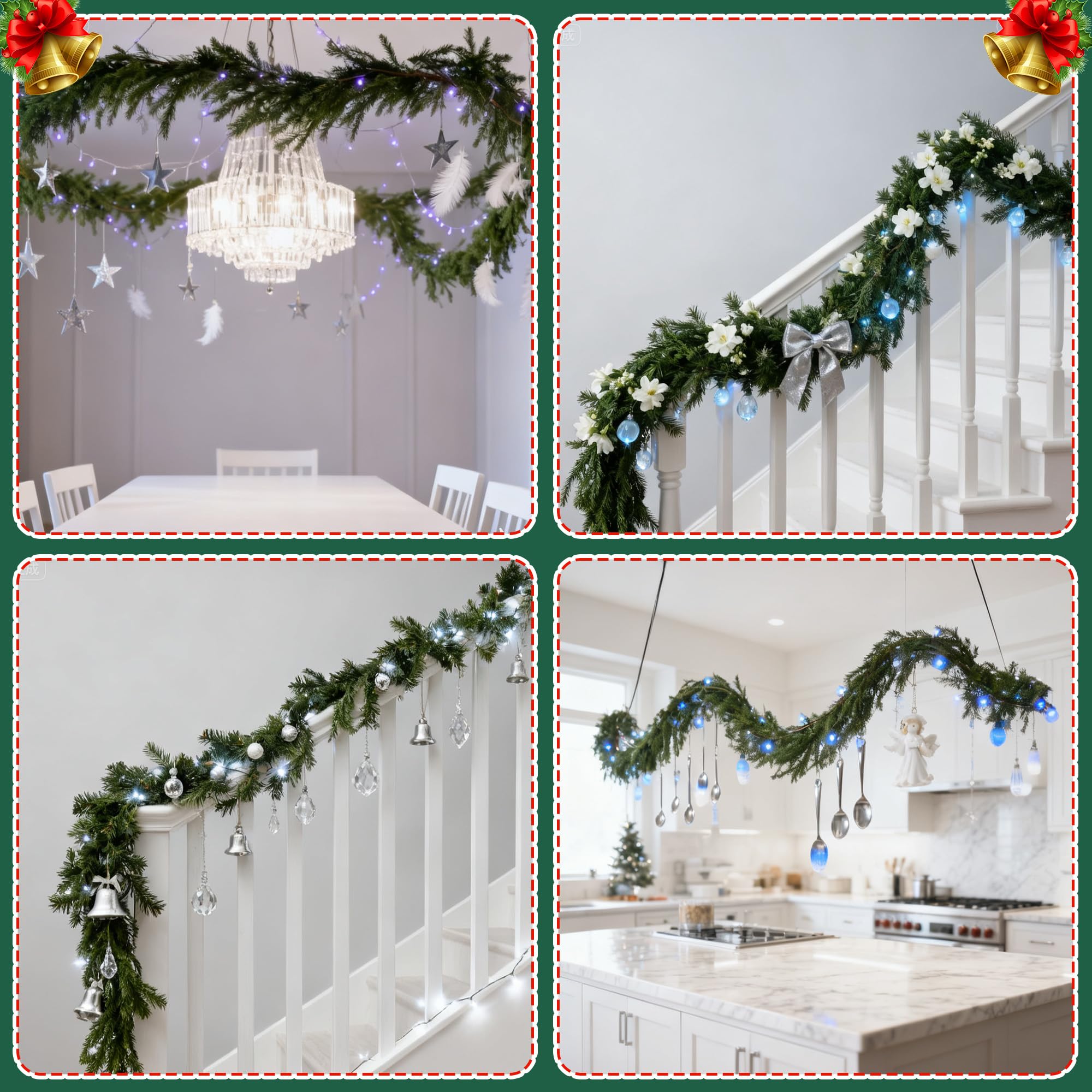 Vemander garland on covered porch enhancing curb appeal and seasonal styling