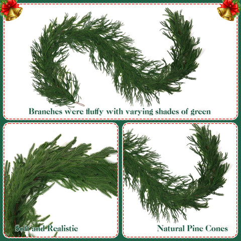 Vemander wrapped along staircase banister creating layered holiday decoration and fullness