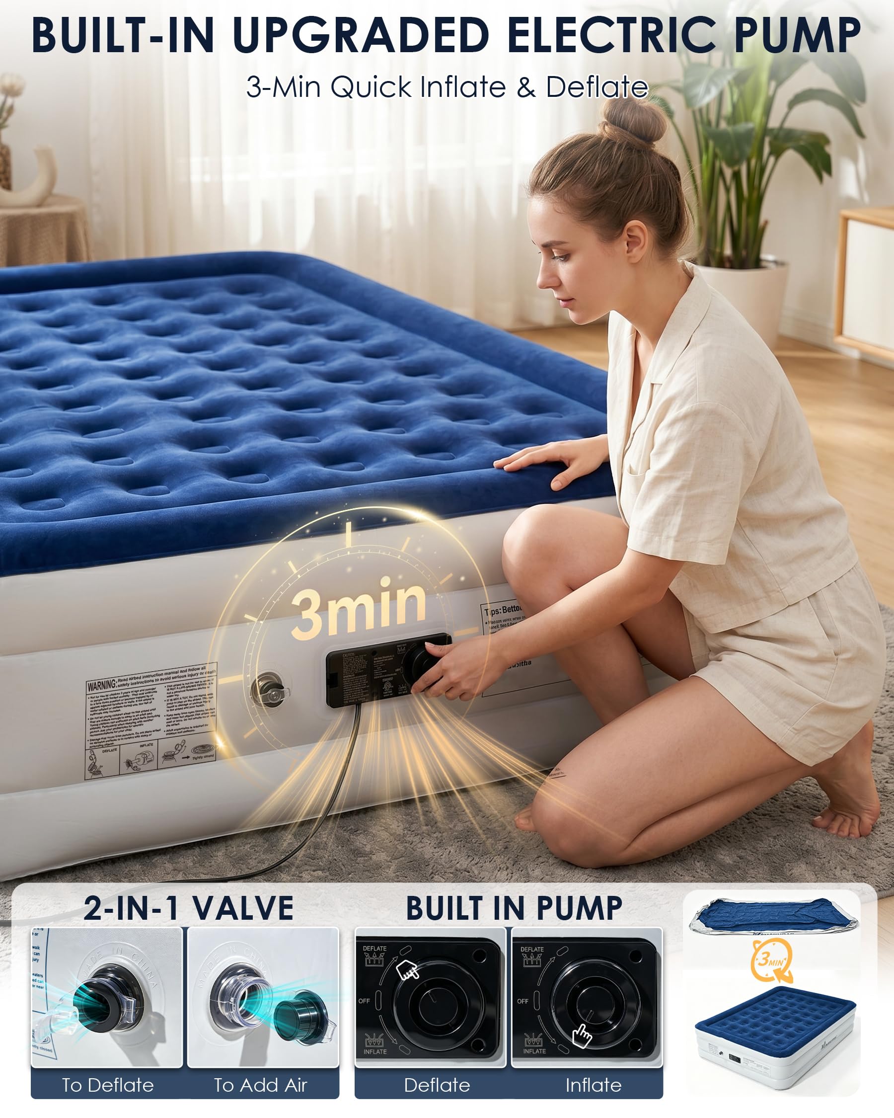 VENAKURAH built-in pump closeup demonstrating fast 3-minute inflation convenience