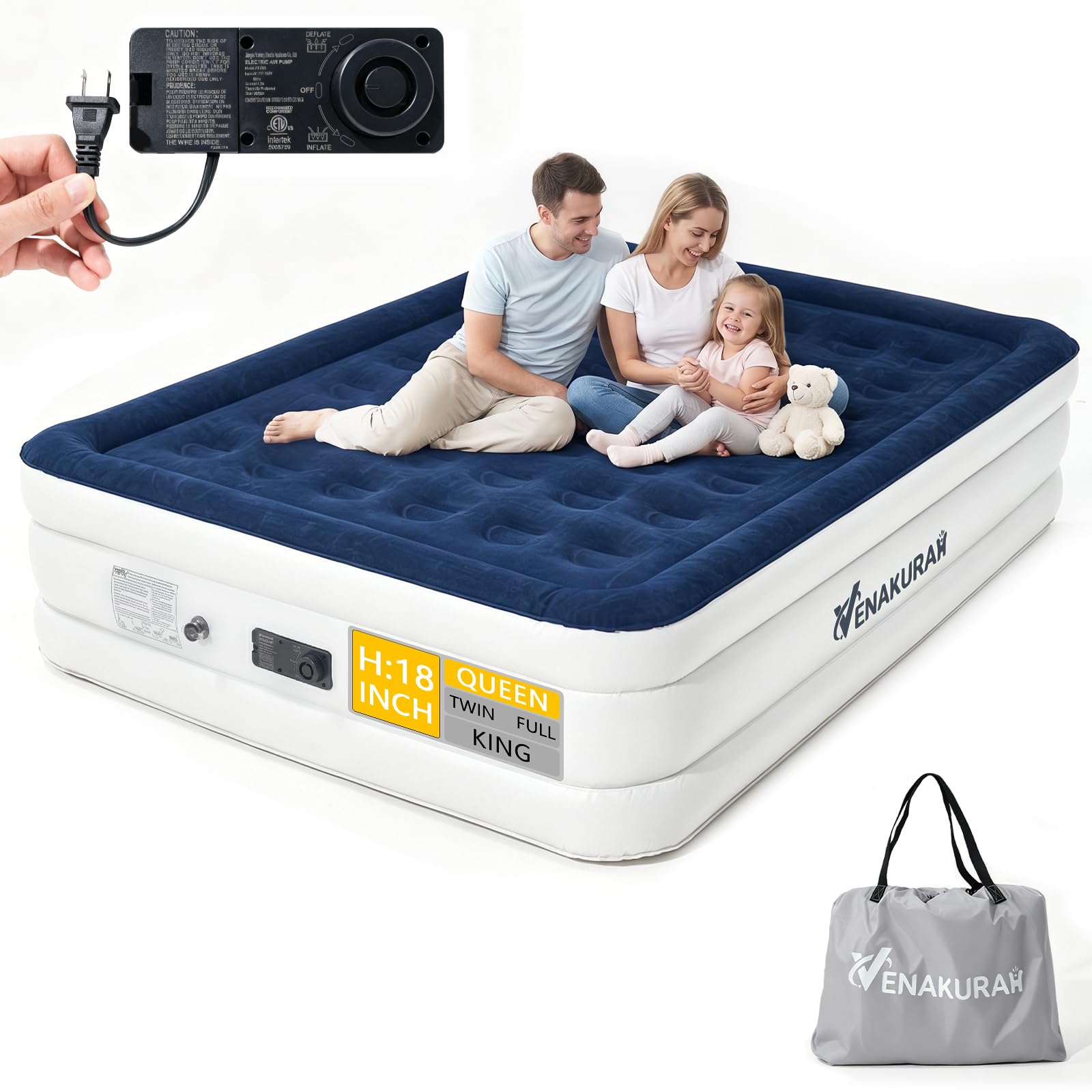 VENAKURAH front view inflated showing full queen size and quick setup benefit