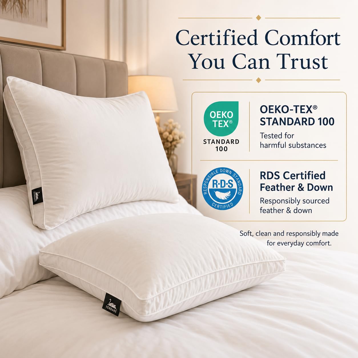 Vendare pillow beside ruler to show king size scale and proper fit