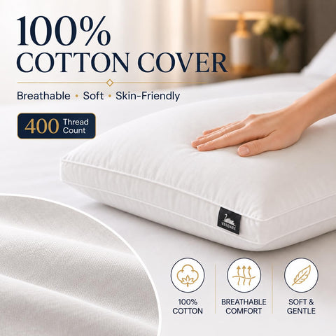 Vendare pillows styled on master bed conveying hotel-grade sleep comfort