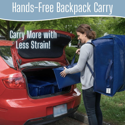 VENO backpack straps in use for hands-free comfortable moving