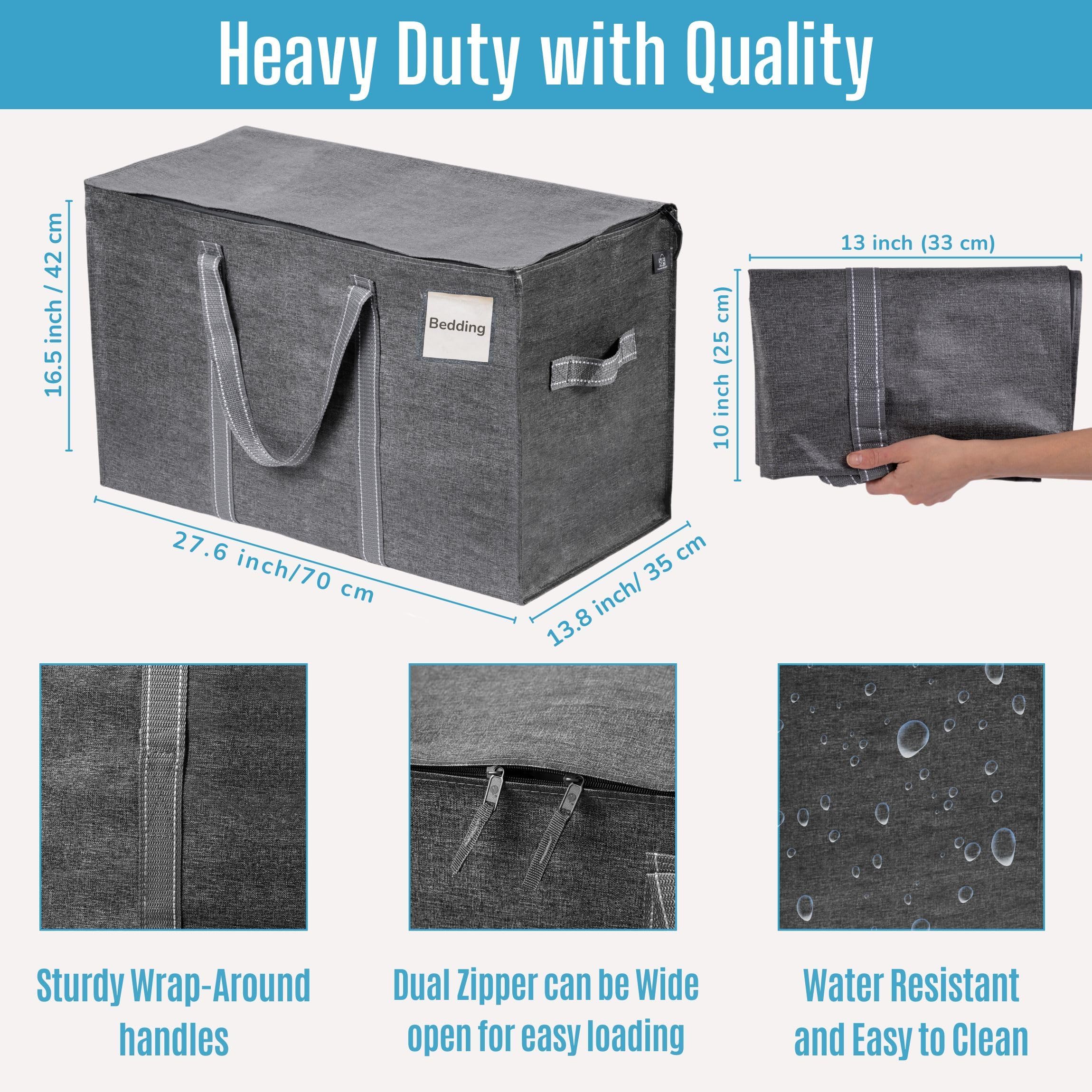 VENO folded flat bags stacked to show space-saving design and easy storage