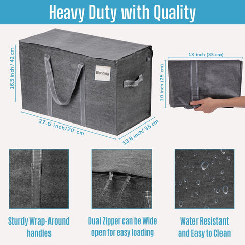 VENO folded flat bags stacked to show space-saving design and easy storage