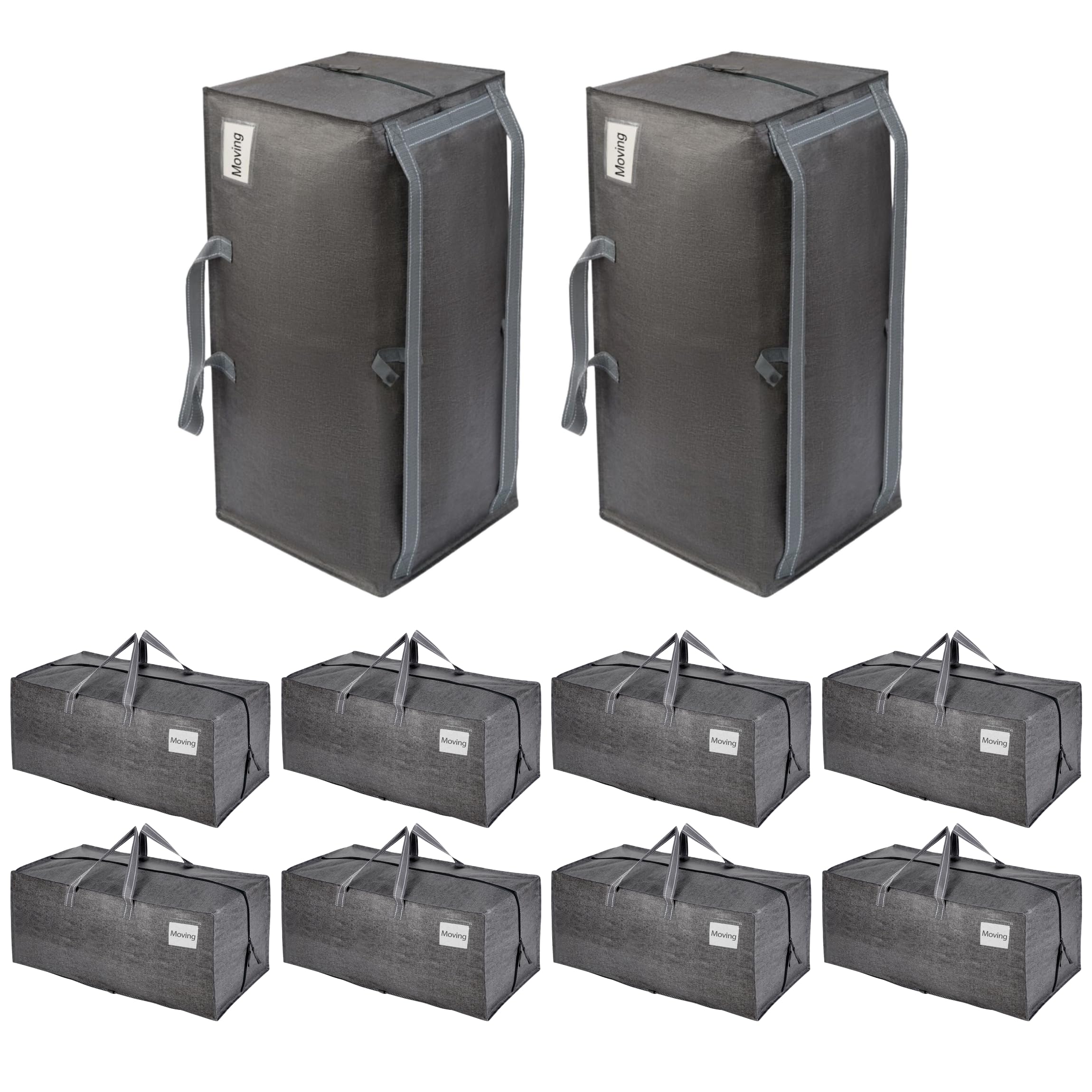 VENO front view of ten-pack heavy duty moving bags shows space-saving design