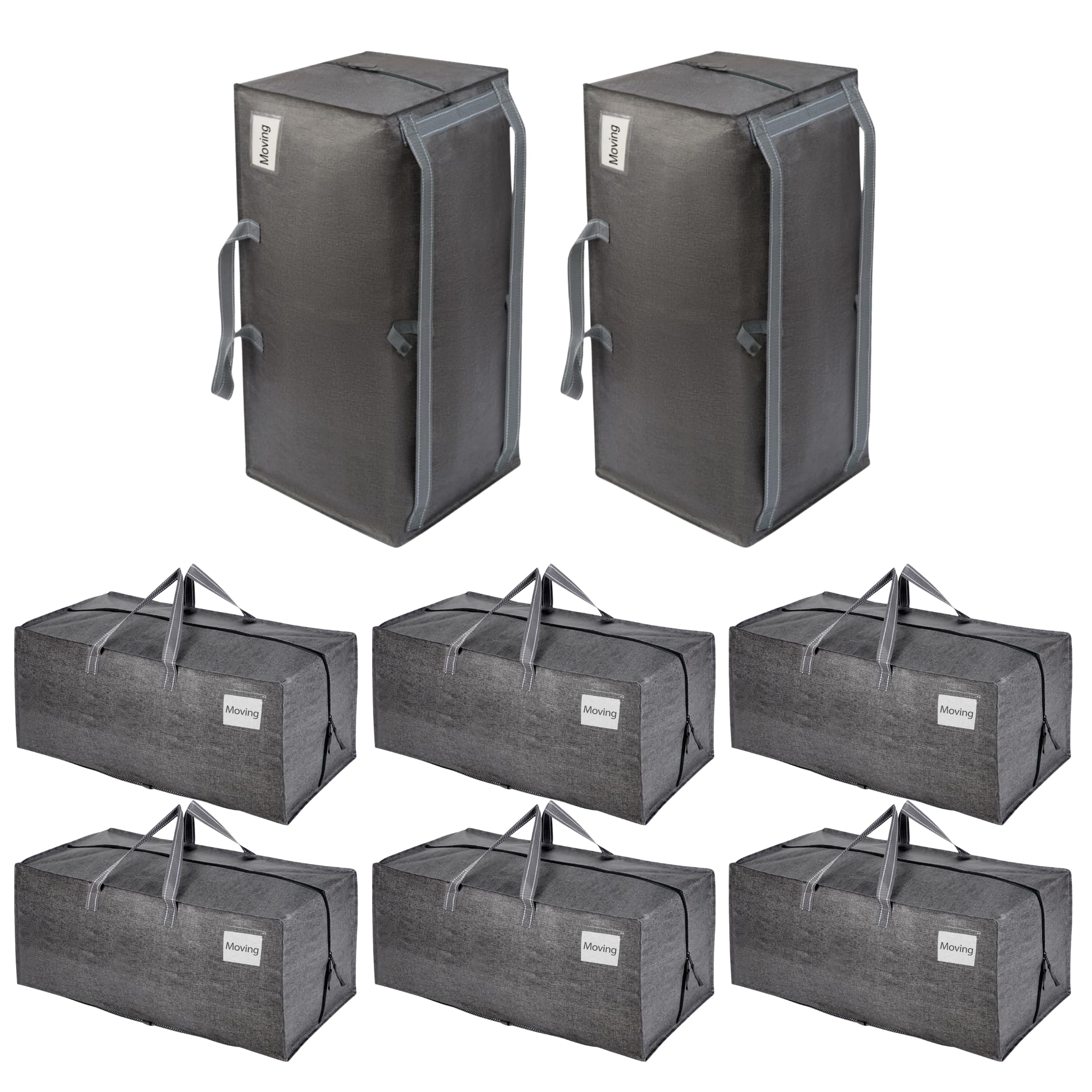 VENO front view showing eight extra-large moving bags and sturdy design benefit: high capacity