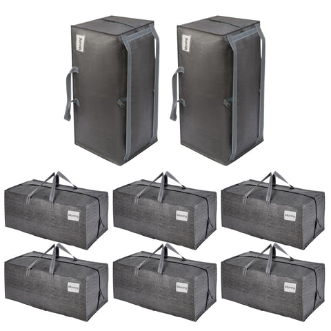 VENO front view showing eight extra-large moving bags and sturdy design benefit: high capacity