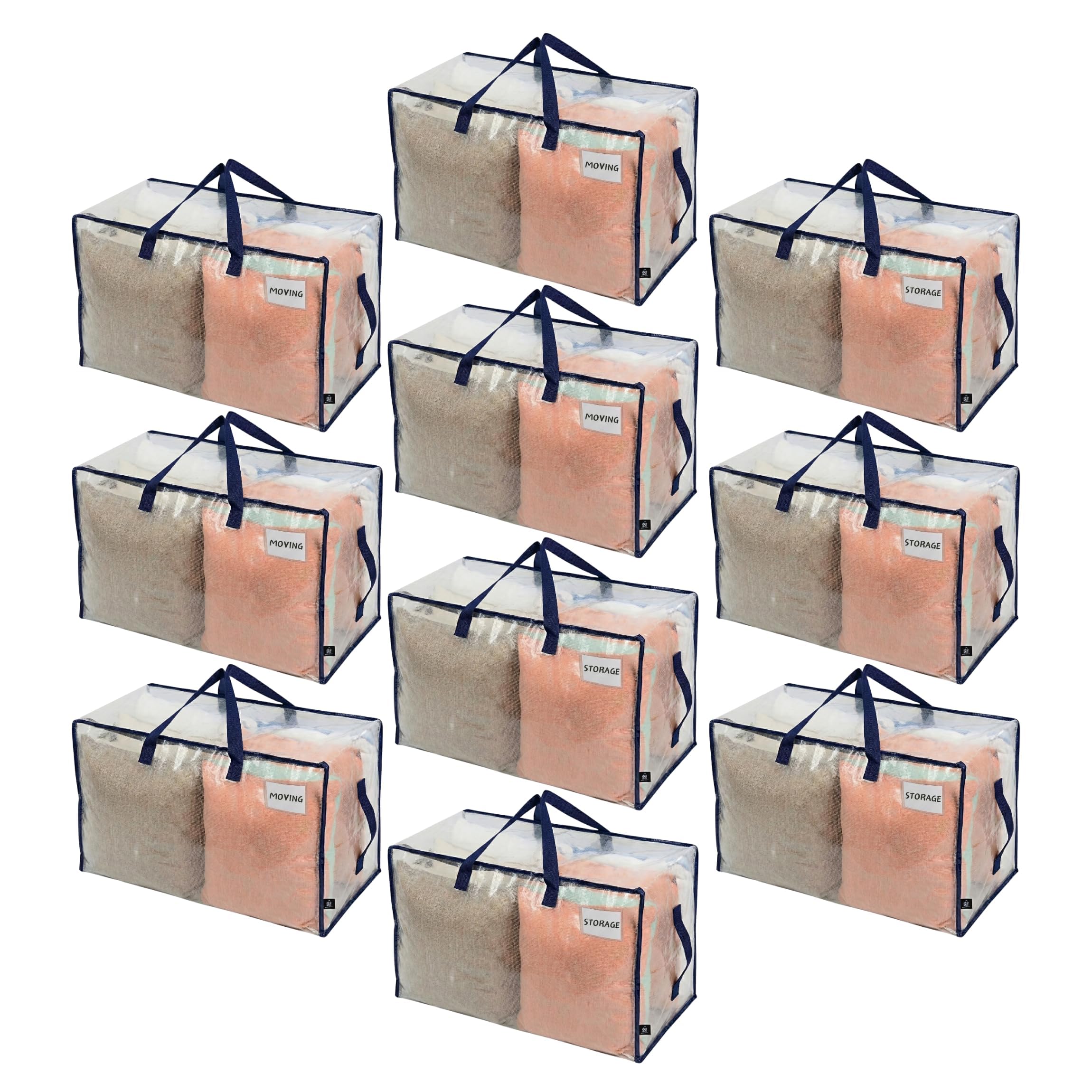 VENO front view of 10-pack clear moving bags shows durable set benefit