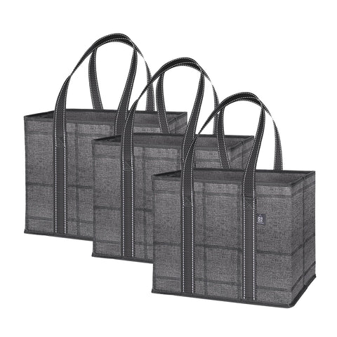 VENO front view of three upright reusable bags showing sturdy shape and storage benefit