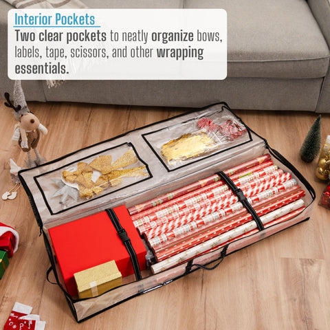 VENO interior pockets and adjustable strap keeping tags, ribbons, and rolls secure