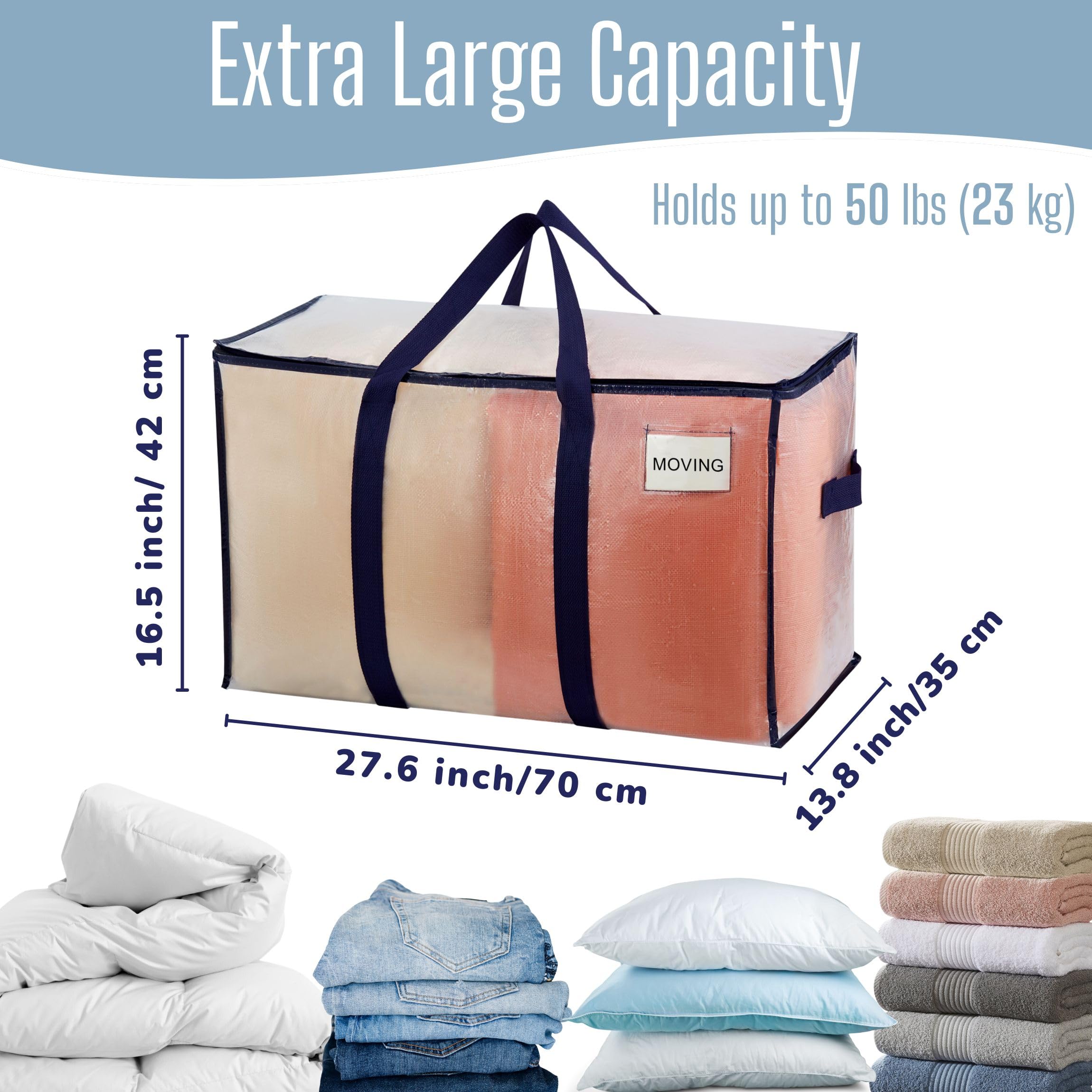 VENO open bag filled with bedding showing large capacity benefit