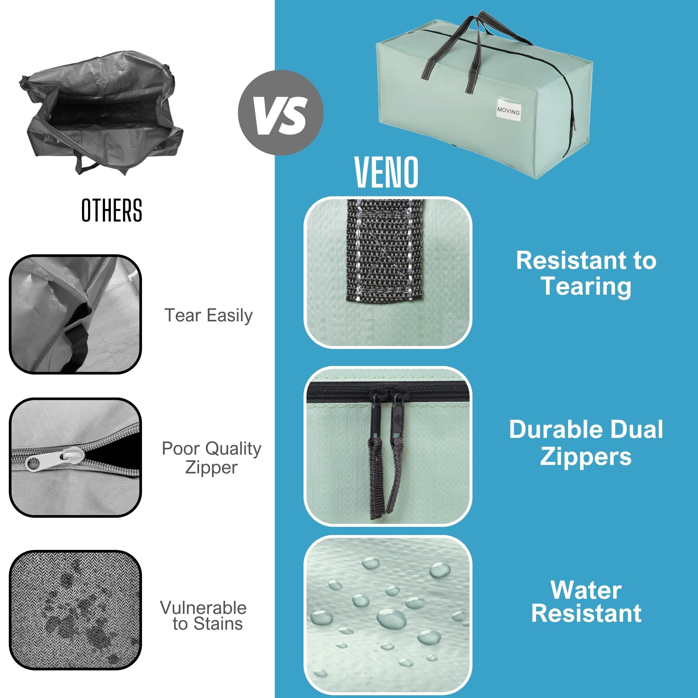 VENO reinforced handle stitching showing strength and repeated-use reliability benefit