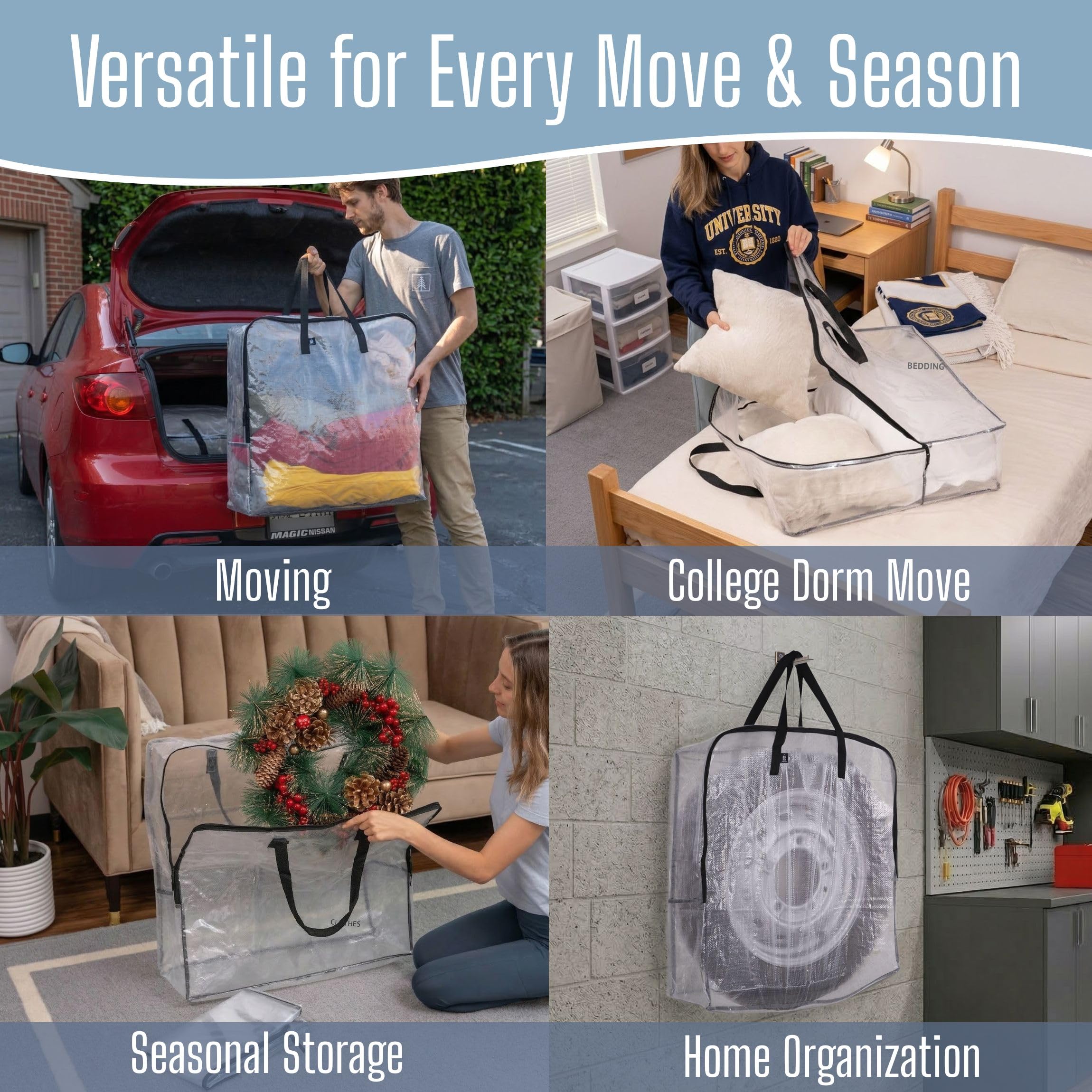 VENO stacked bags on a shelf maximizing closet organization
