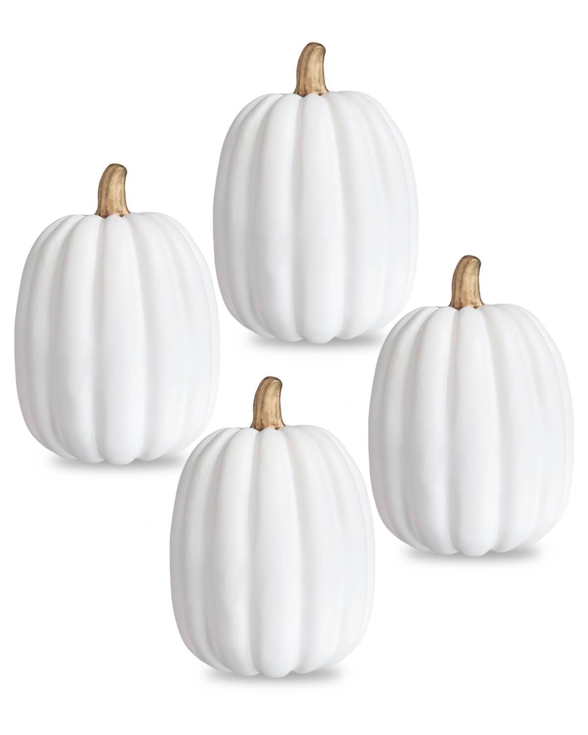 vensovo front view of four white foam pumpkins perfect for coordinating decor
