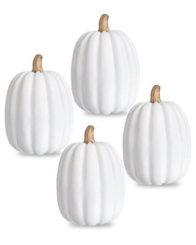 vensovo front view of four white foam pumpkins perfect for coordinating decor