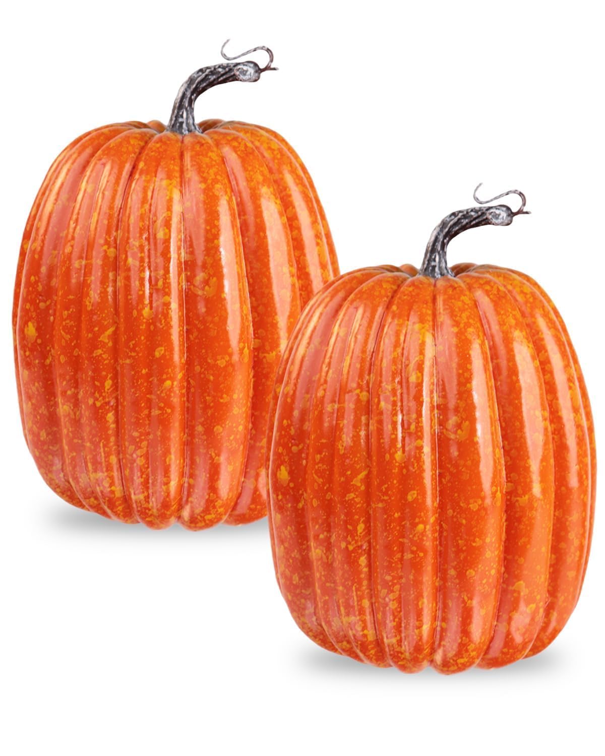 vensovo front view of two 8 inch pumpkins for instant fall decor
