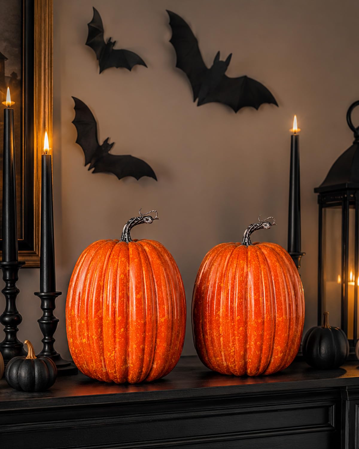 vensovo pumpkins on mantel display creating cozy seasonal styling