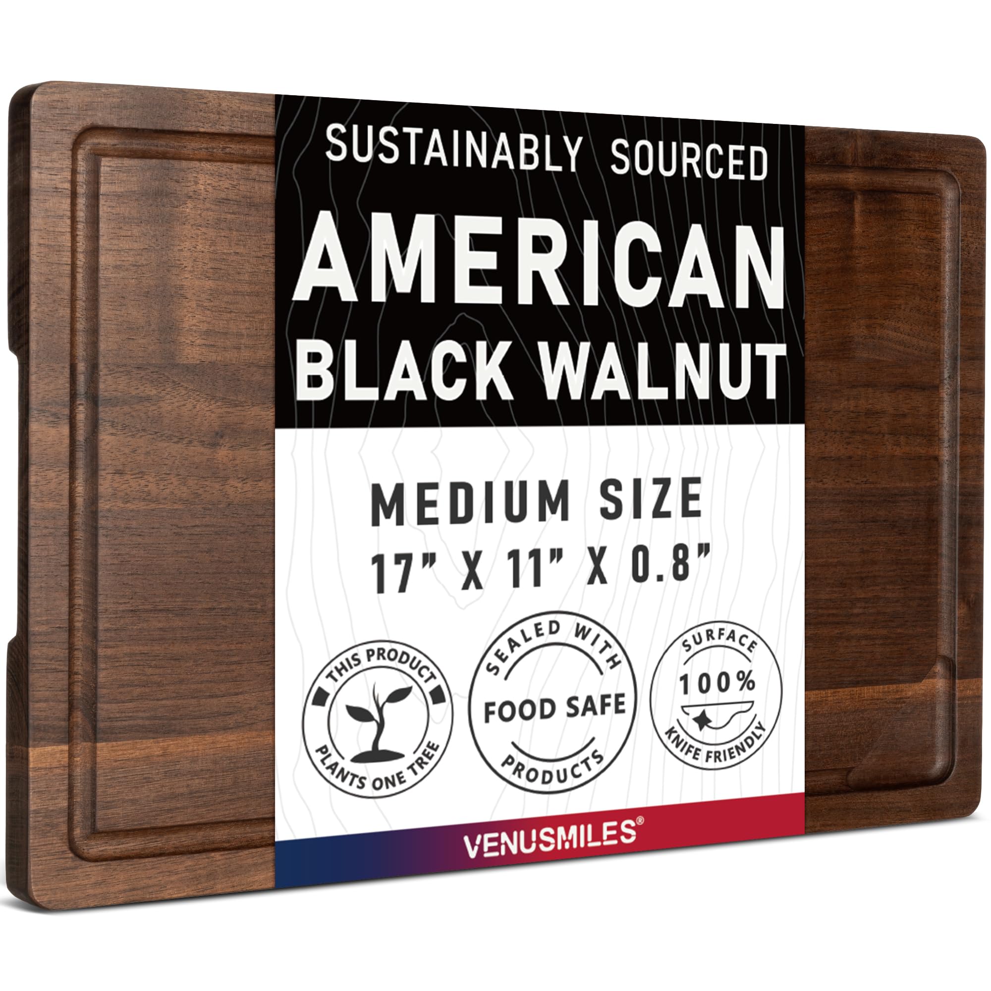 Venusmiles front view of board showing rich walnut and elegant finish, enhances presentation