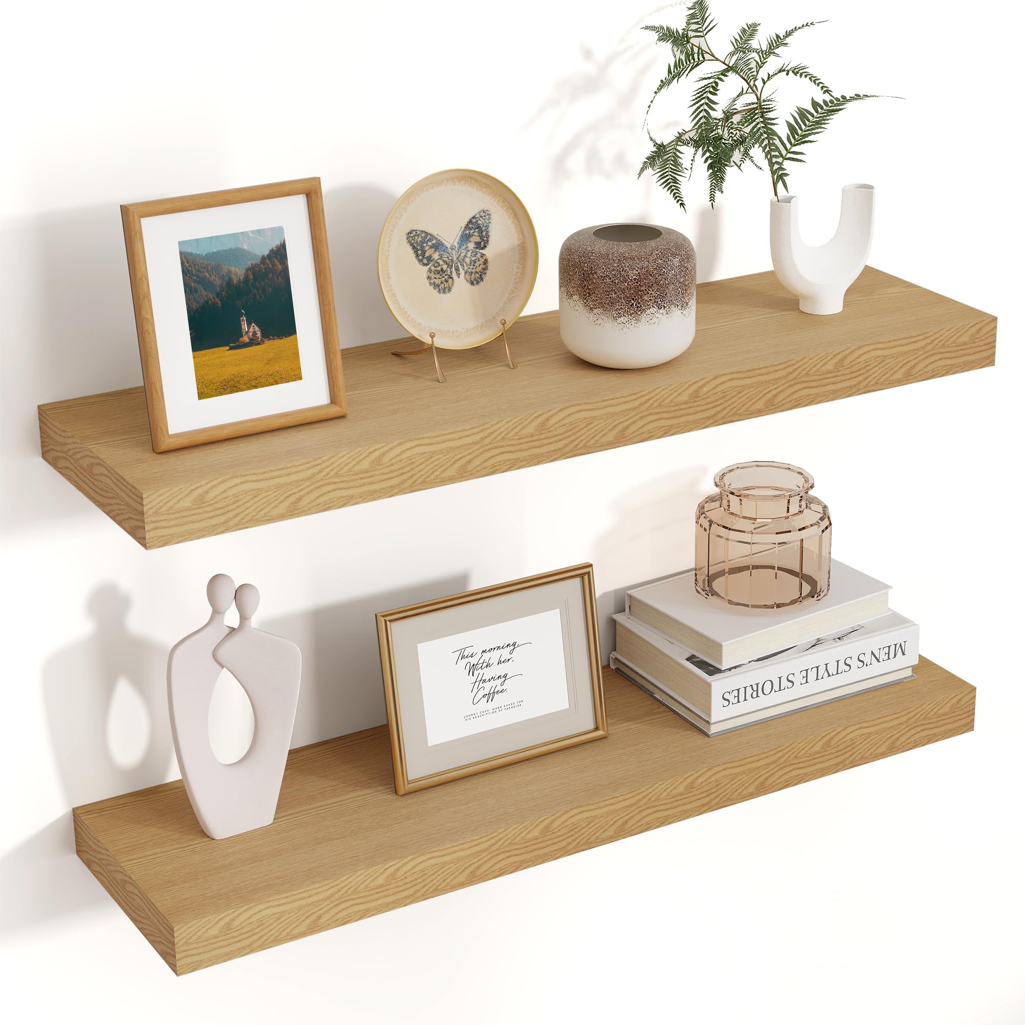 Venusmiles oak finish front view showing clean edges and twin shelves for stylish storage
