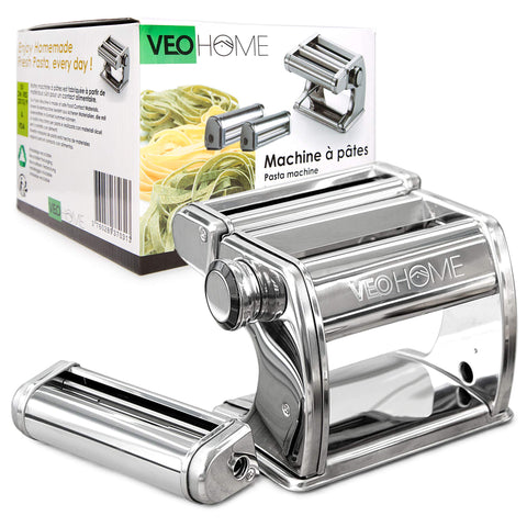 VeoHome pasta maker next to a hand for scale demonstrating compact kitchen fit