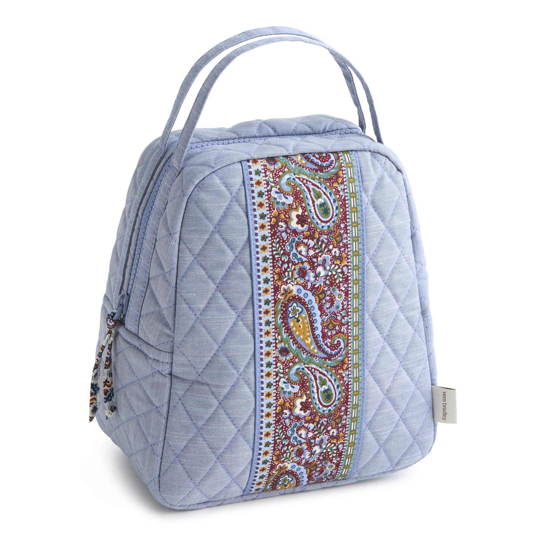 Vera Bradley chambray front view showing quilted cotton and compact shape for stylish meals