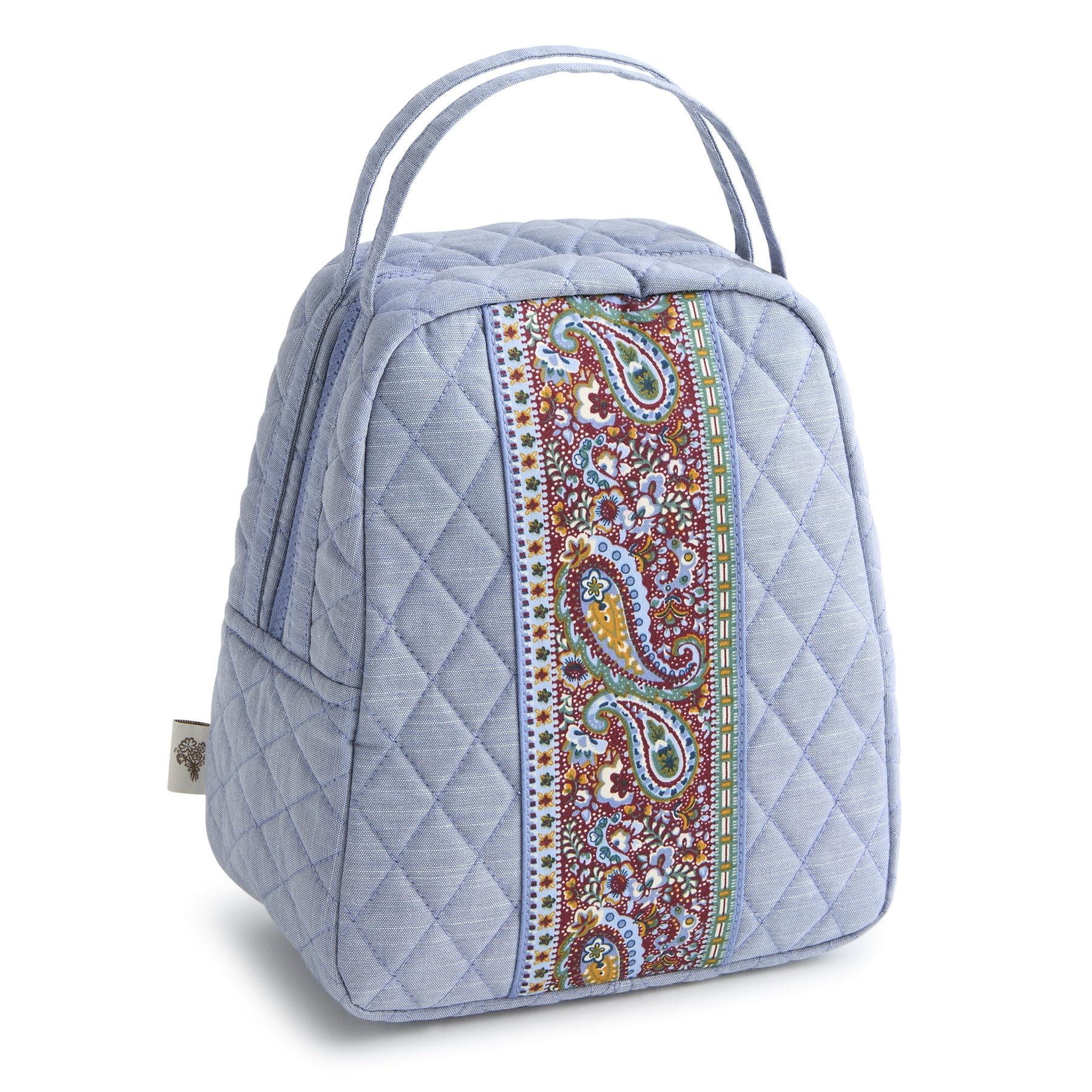 Vera Bradley close-up of zipper and 3-inch handle delivering secure carrying comfort