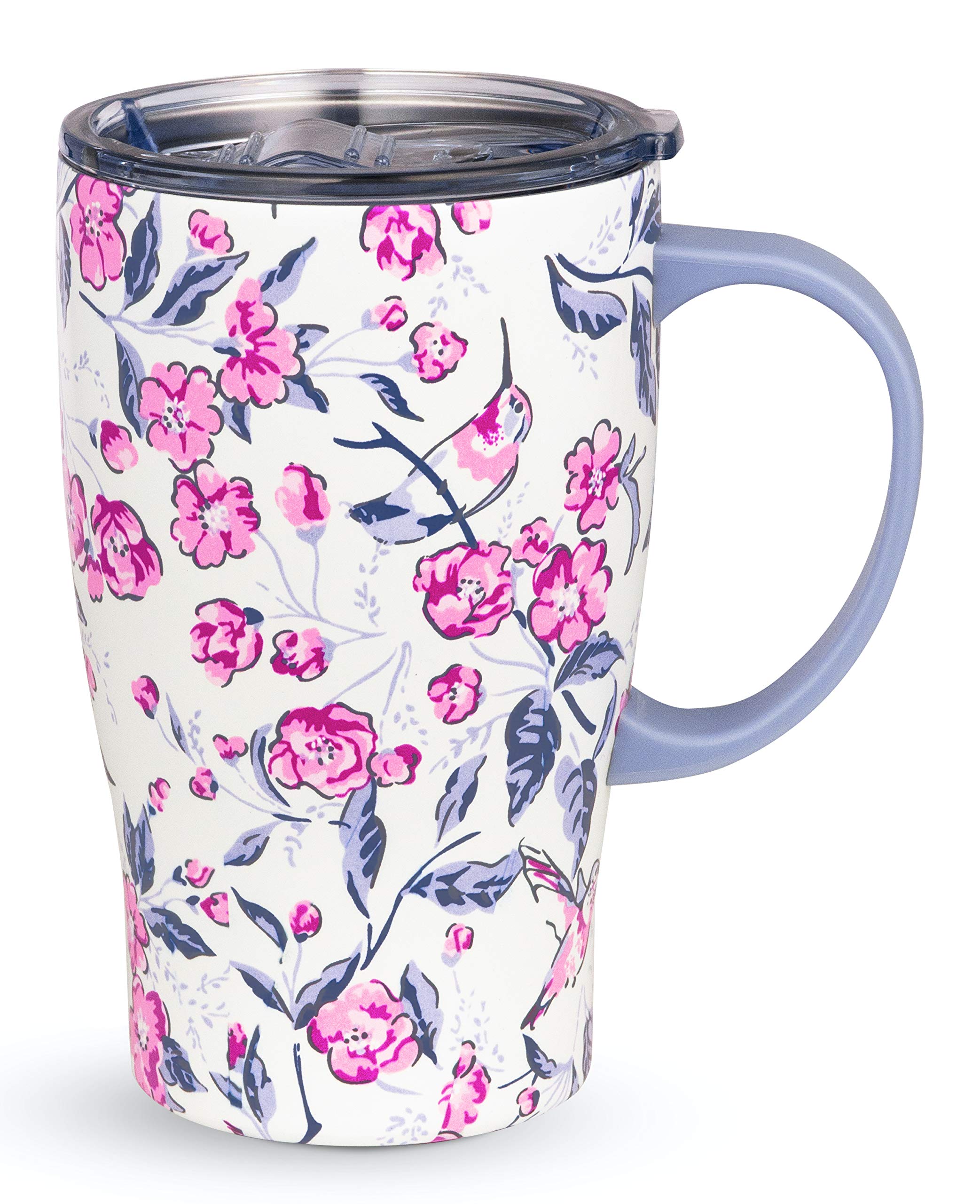 Vera Bradley front view showing pink Hummingbird Ditsy print and insulated benefit