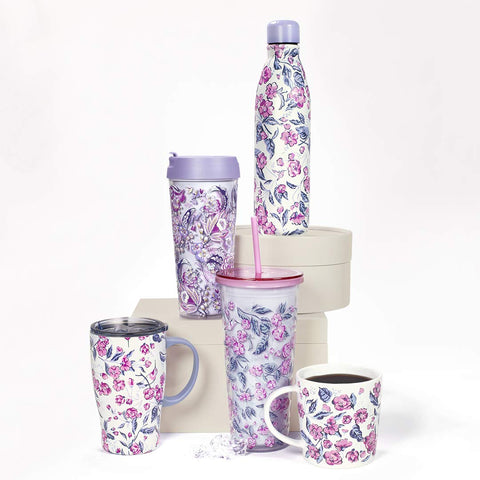 Vera Bradley wide mouth open to show easy cleaning and hand-wash friendly design