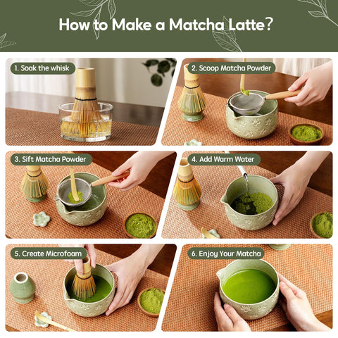 Veraelle lifestyle kitchen scene serving matcha showing modern aesthetic benefit